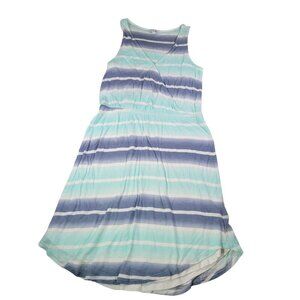 Splendid Blue & Mint Rayon Blend Sleeveless Striped Faux Wrap Midi Dress Size S